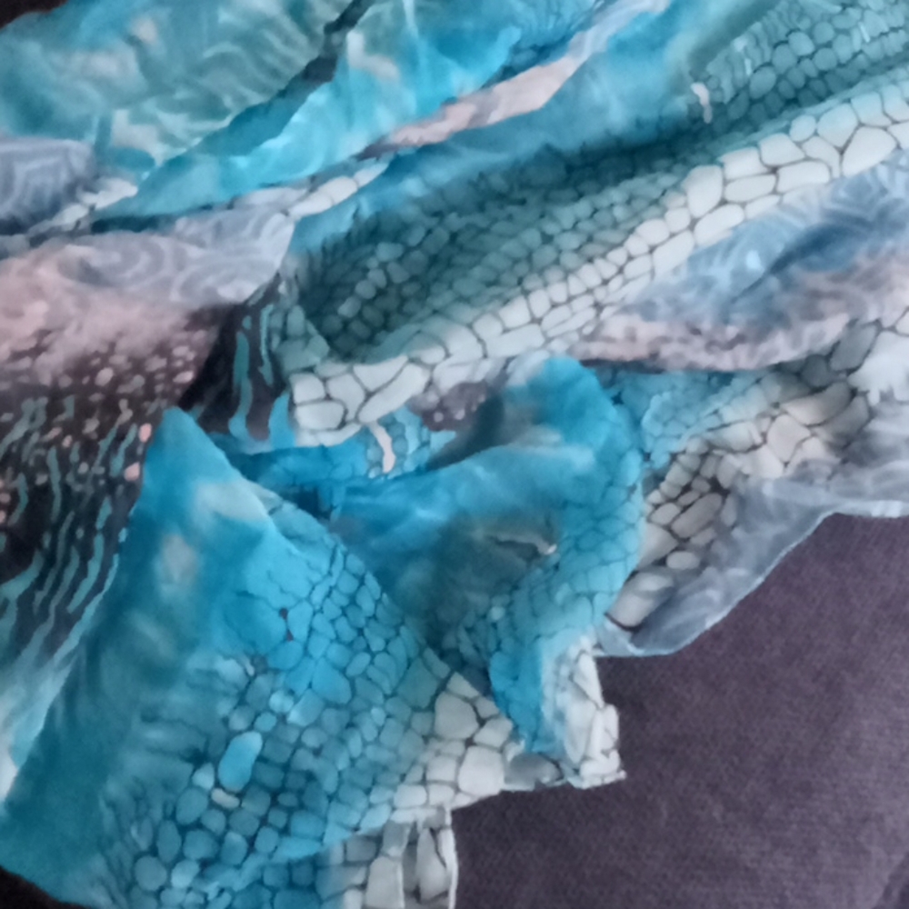 Blue and black infinity scarf